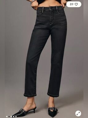 Anthropology Pilcro Mid-Rise Slim Straight Leg Slouch Jeans - Soft Black Denim